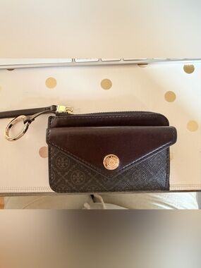 Tory Burch Brown Leather Wristlet Key Wallet